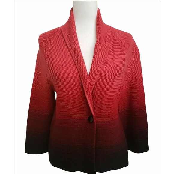 NWT Jones Wear Red Ombre One Button 3/4 Wide Sleeves Cardigan Sweater Sz Small S - Picture 1 of 11